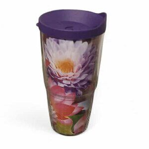 Tervis Floral Filter Tumbler with Wrap and Royal Purple Lid 24oz, Clear